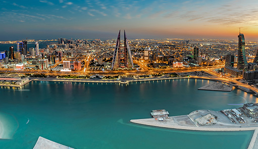 Scenic aerial view of Bahrain Bay, Bahrain